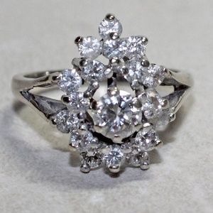 14 KT White Gold Pear Shaped Cluster Diamond Ring